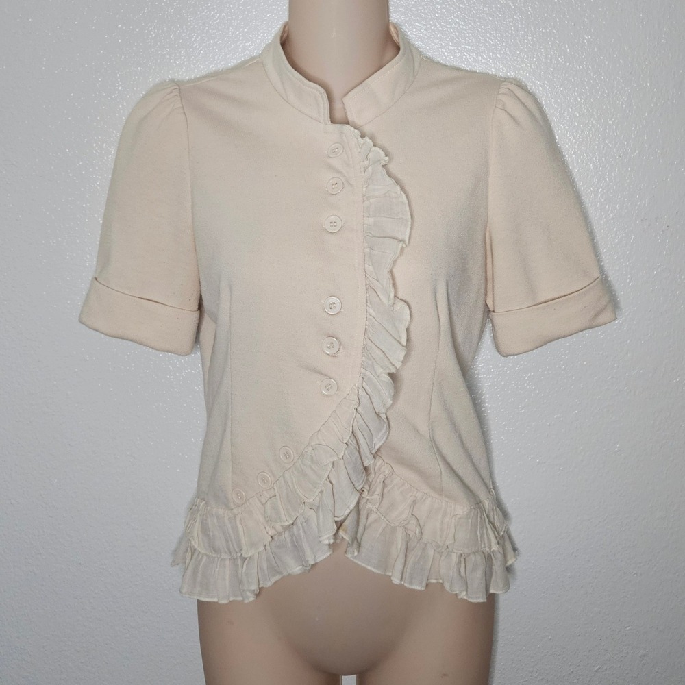 Starling Babydoll Cream‎ Ruffle Button Up Jacket Cardigan Victorian Style